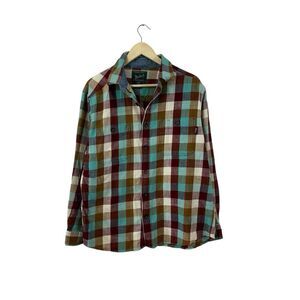 Woolrich Large Keystone Button Flannel Shirt Long Sleeve Plaid Cotton Mens